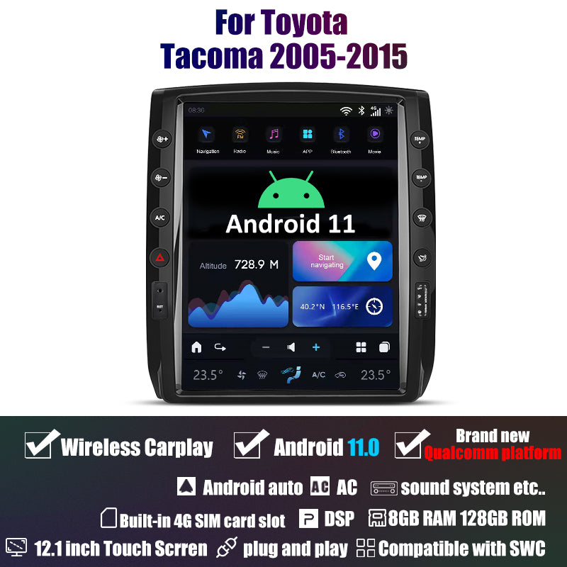 Smart Head Unit Toyota Tacoma 2005-2015 Large Screen Head Unit Android 11 12.1 Inch Screen