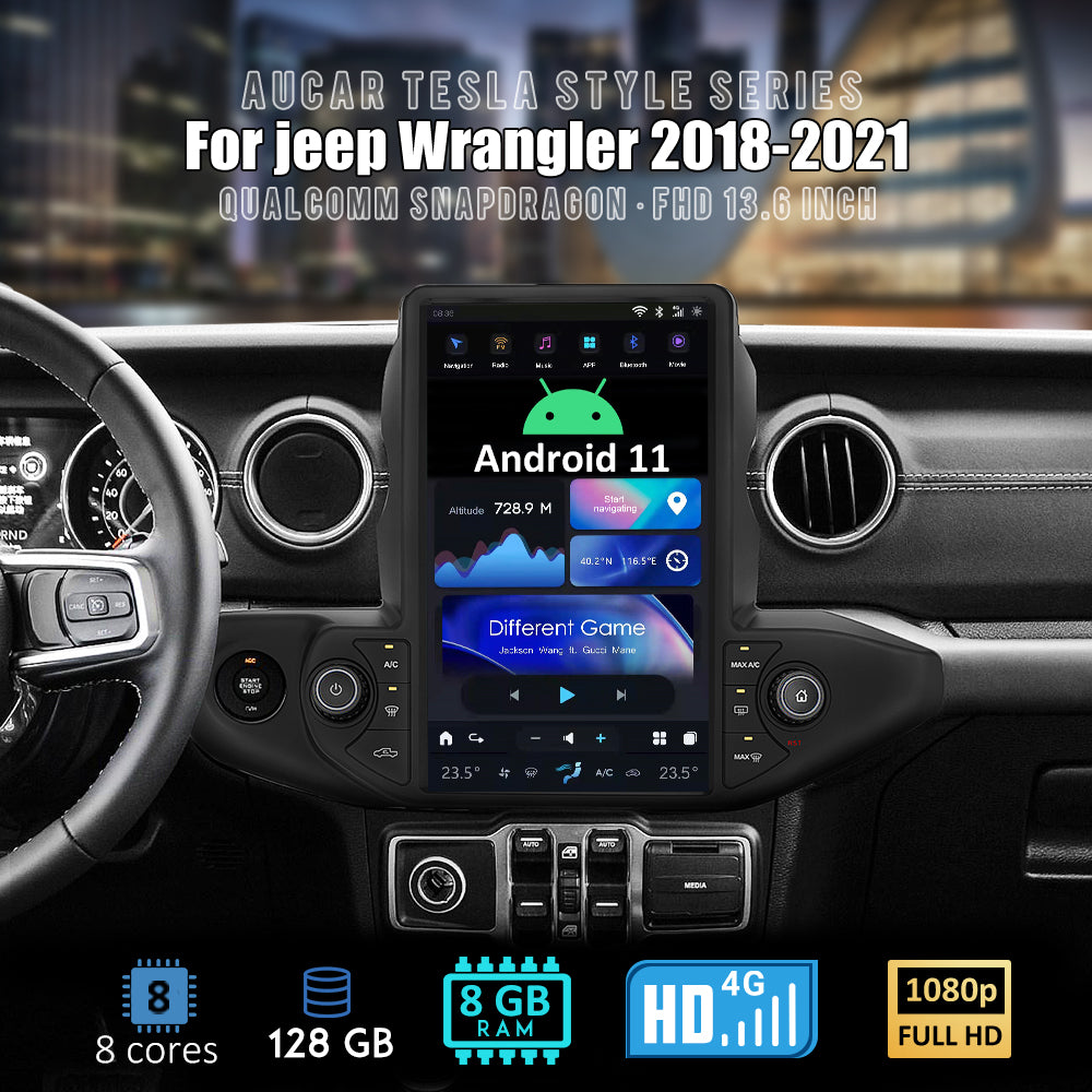 Smart Head Unit Jeep Wrangler/Gladiator 2018-2021 Large Head Unit Android 11, 13.6" Screen