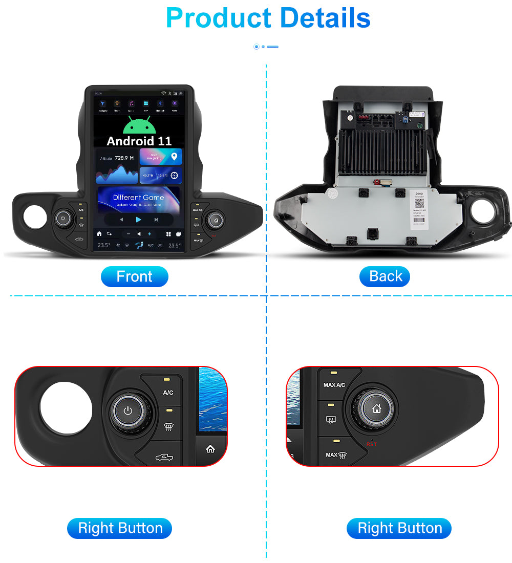 Smart Head Unit Jeep Wrangler/Gladiator 2018-2021 Large Head Unit Android 11, 13.6" Screen