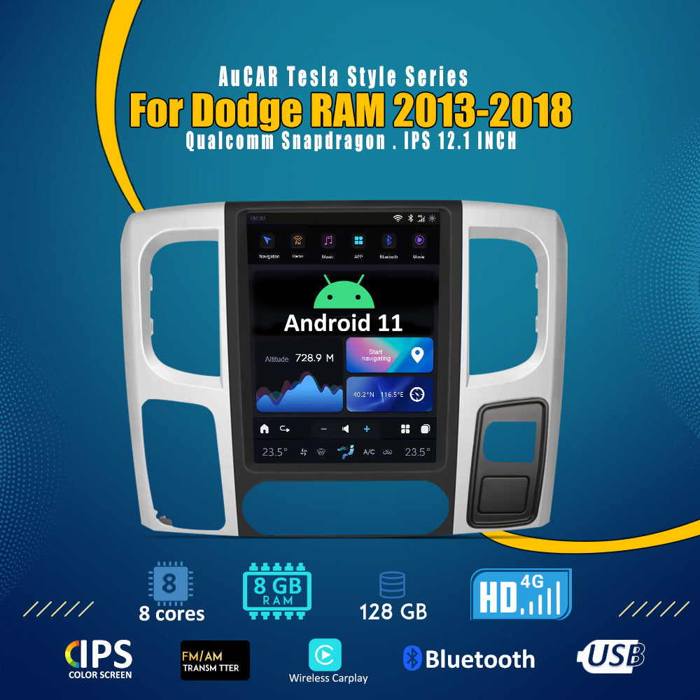 Smart Head Unit Dodge RAM 2013-2019 Large Screen Head Unit Android 11, 12.1" Inch Screen