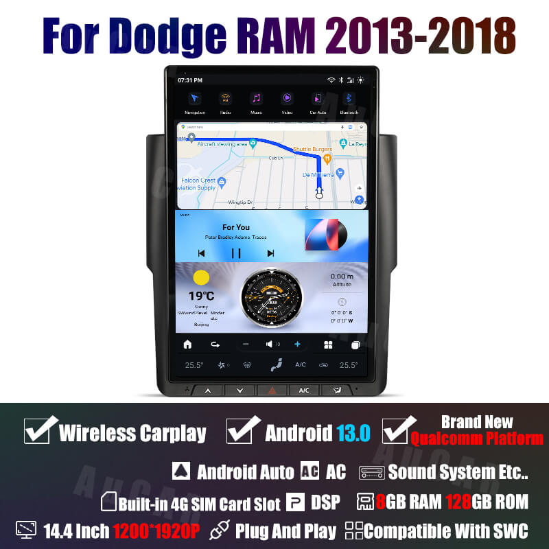 Smart Head Unit For Dodge Ram 2013-2018 2013-2018 14.4 Inch Screen Android 13