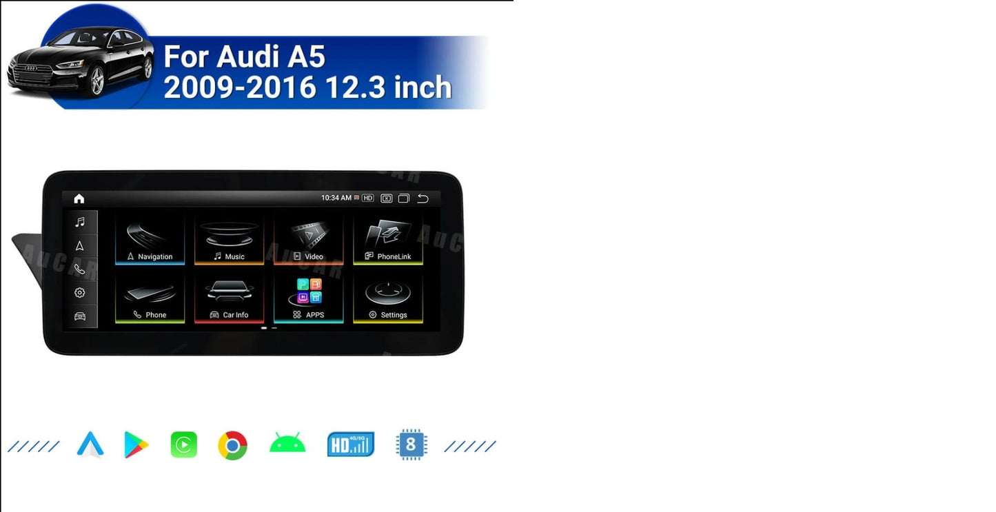 Smart Head Unit For Audi A5 2009-2016 12.3 Inch Screen Android 13