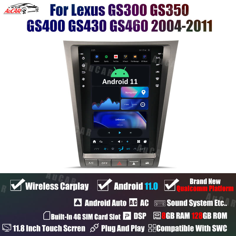 Smart Head Unit For Lexus Gs300 Gs350 Gs400 Gs430 Gs460 2004-2011 11.8 Inch Screen Android 11