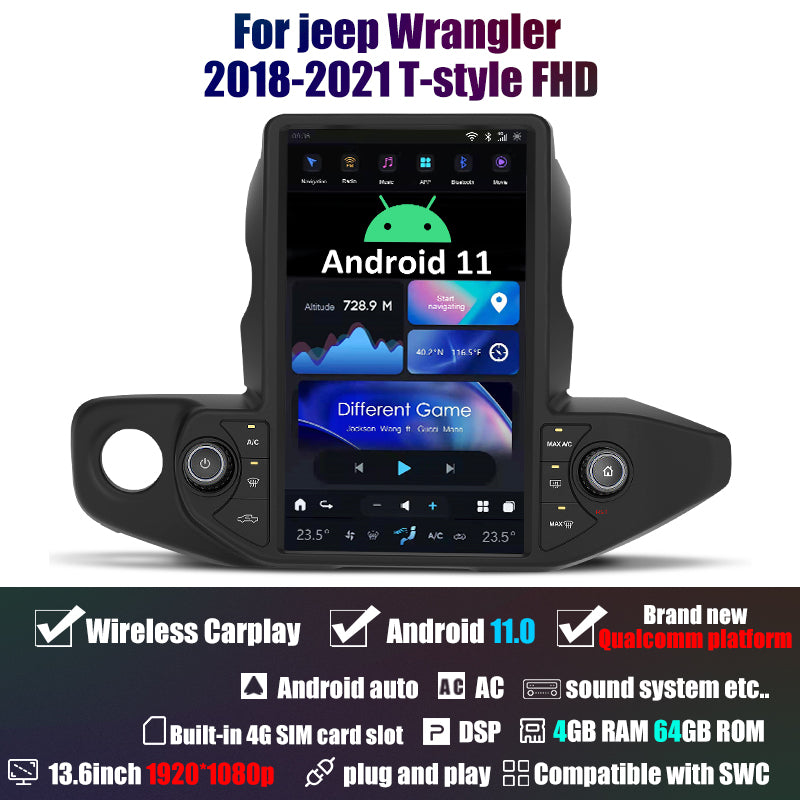 Smart Head Unit Jeep Wrangler/Gladiator 2018-2021 Large Head Unit Android 11, 13.6" Screen